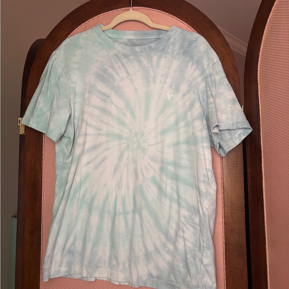 American Eagle Outfitters Men's Mint & White Tie-Dye Crewneck Tee